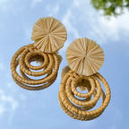 Handmade Two Tone Rattan Knit Wrapped Round Drop Earrings for Women - Piña Colada