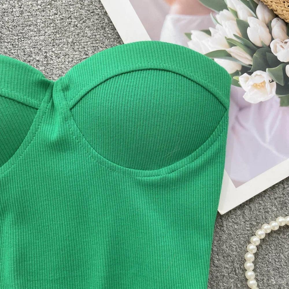 Strapless Summer Casual Crop Tops with Built In Bras - Piña Colada