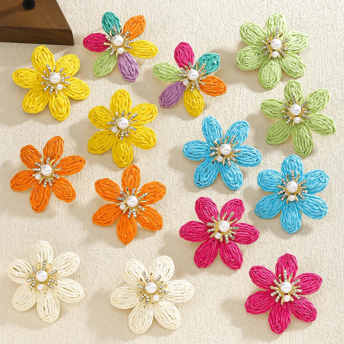 Bohemian Colorful Flower Drop Earrings – Handmade Rhinestone & Pearl Holiday Jewelry for Women - Piña Colada