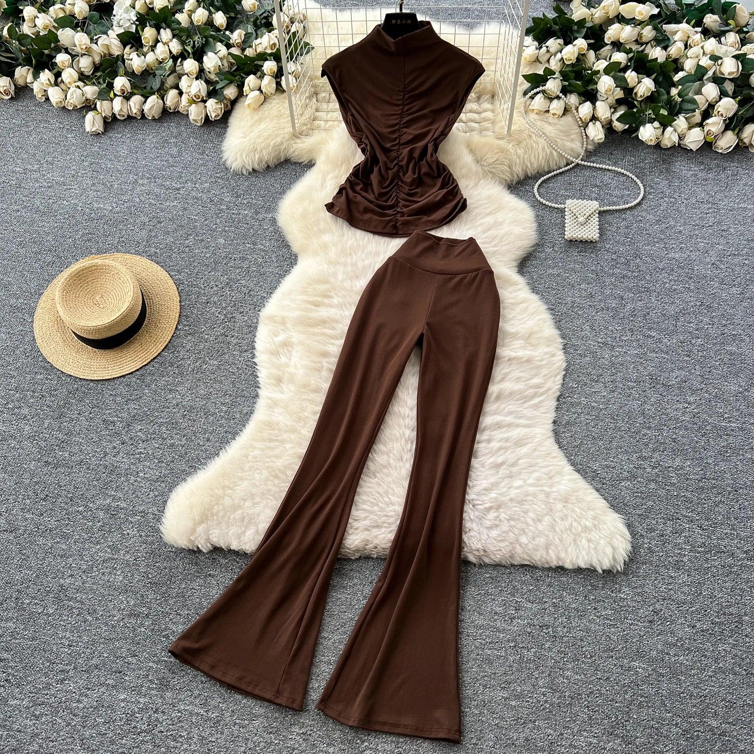 Unidance Pleated Square Neck Two-Piece Set – Casual Chic for Spring/Summer - Piña Colada