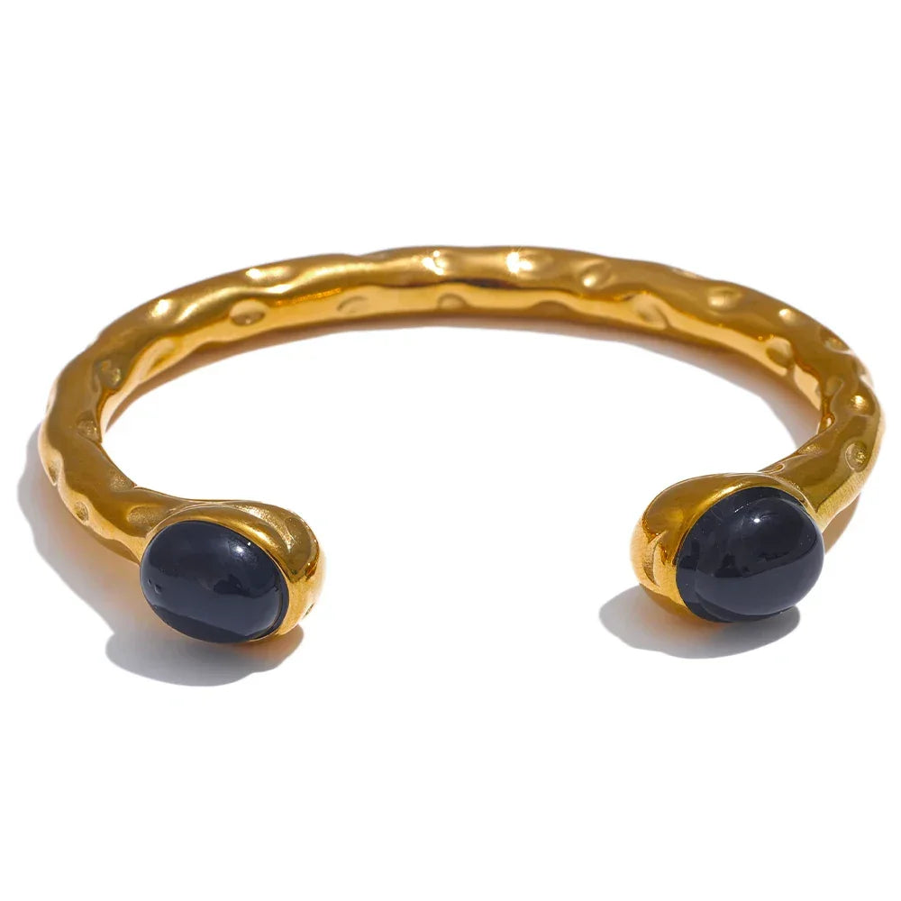 Stainless Steel Multicolored Stone Golden Cuff - Piña Colada