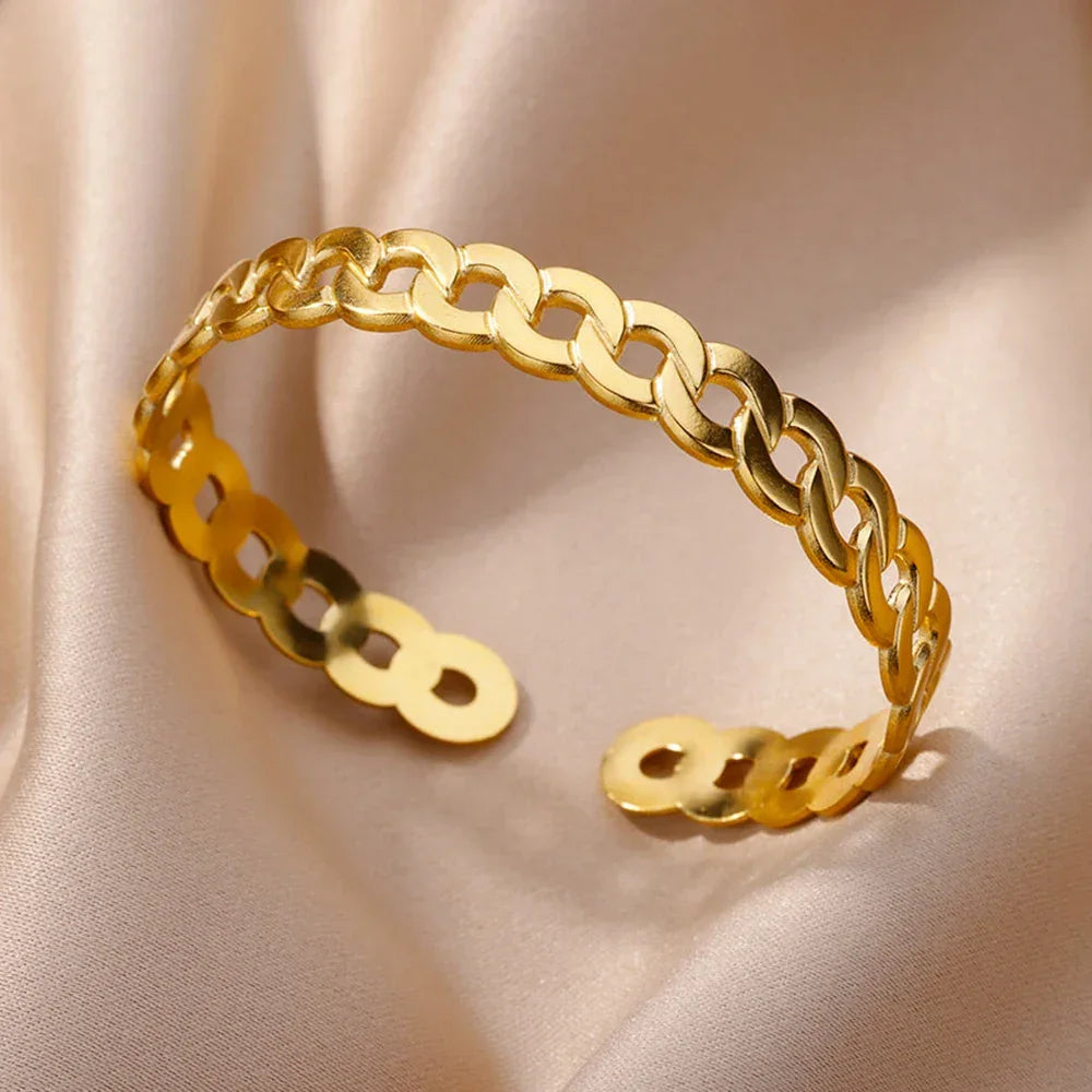 Stainless Steel Wide Bangles - Piña Colada