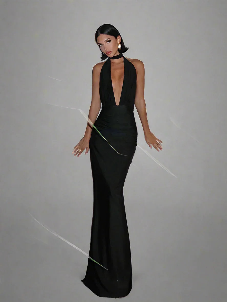Sexy V-Neck Backless Maxi Dress Evening - Piña Colada