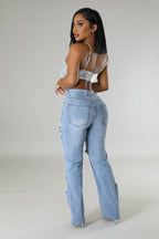 Beaded Tassel Straight Leg Jeans - Piña Colada
