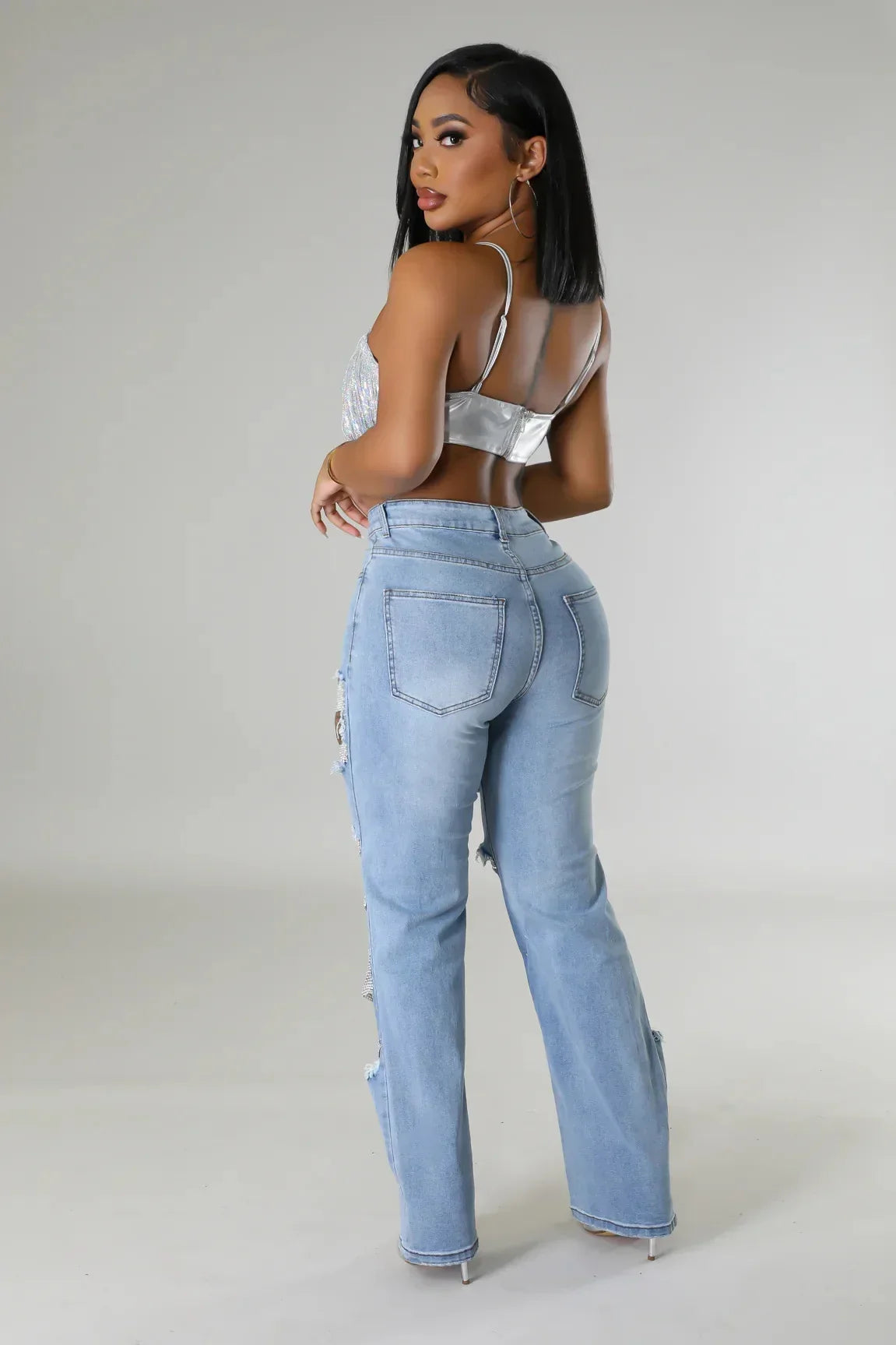 Beaded Tassel Straight Leg Jeans - Piña Colada