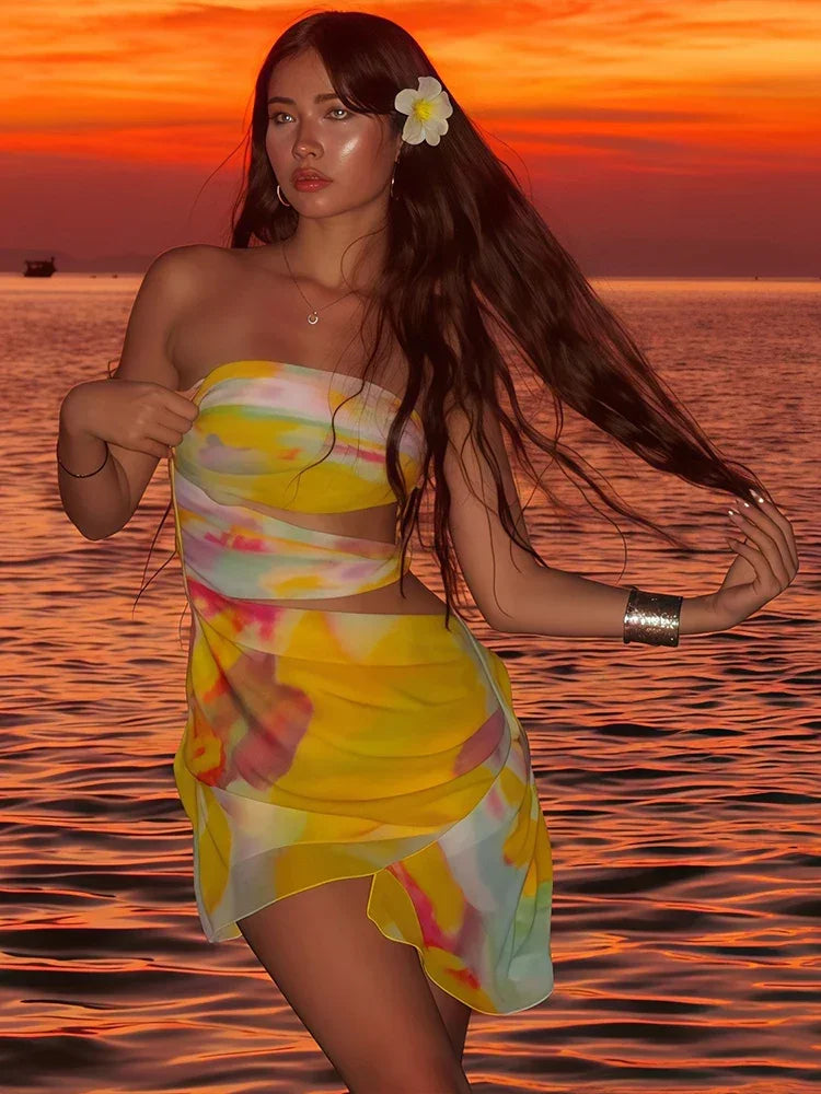 Strapless Mini Dress Colorful - Piña Colada