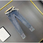 European Sequin High-Waist Skinny Jeans - Piña Colada