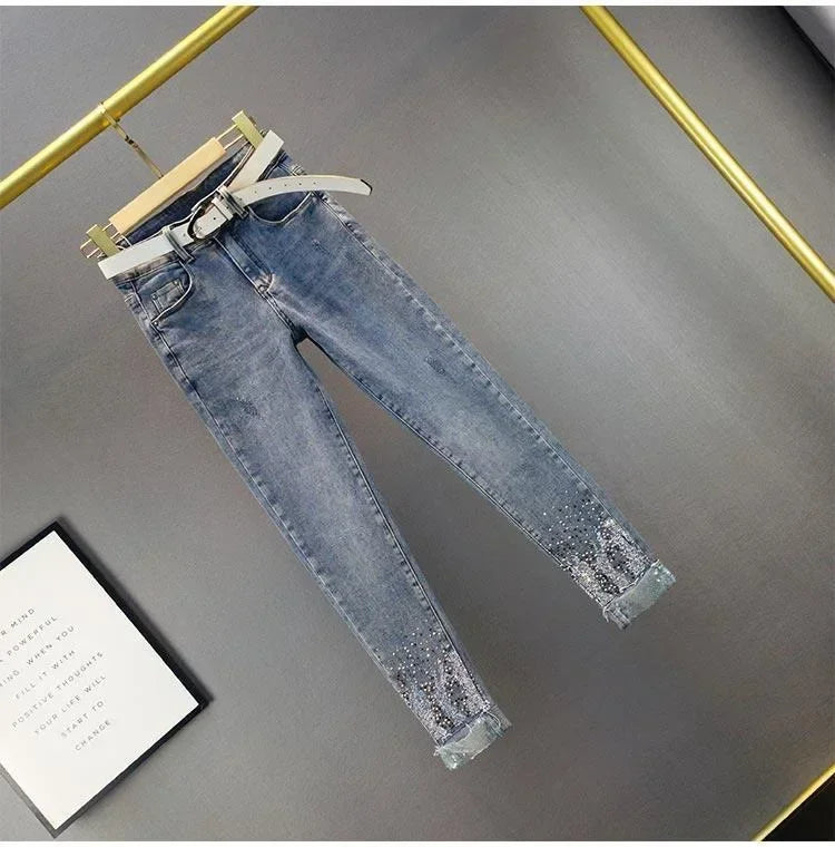European Sequin High-Waist Skinny Jeans - Piña Colada