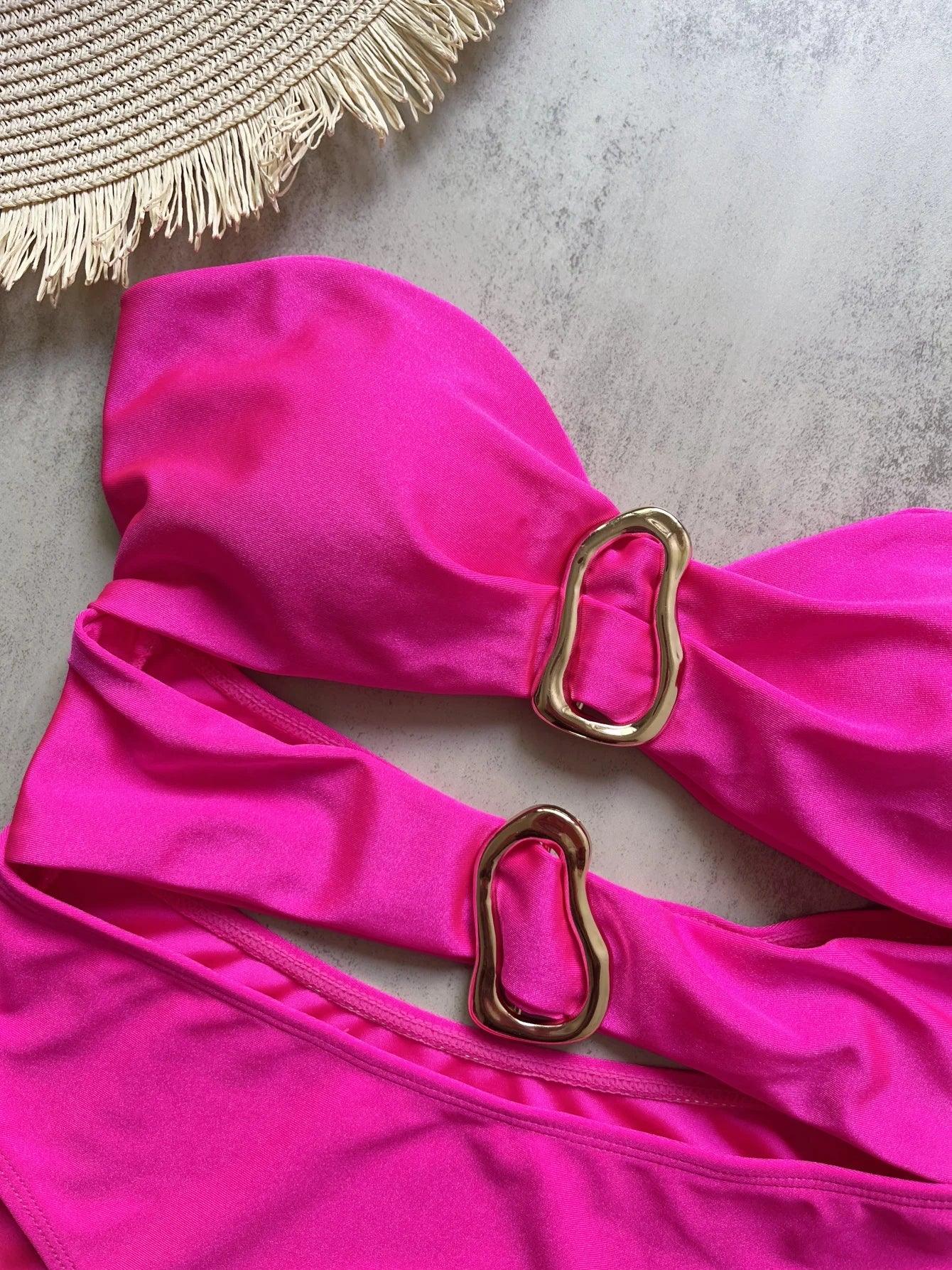 Metal Rings Cut Out Swimwear - Piña Colada