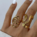 Stainless Steel Irregular Wave Ring - Piña Colada