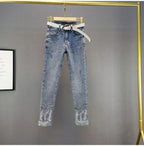 European Sequin High-Waist Skinny Jeans - Piña Colada