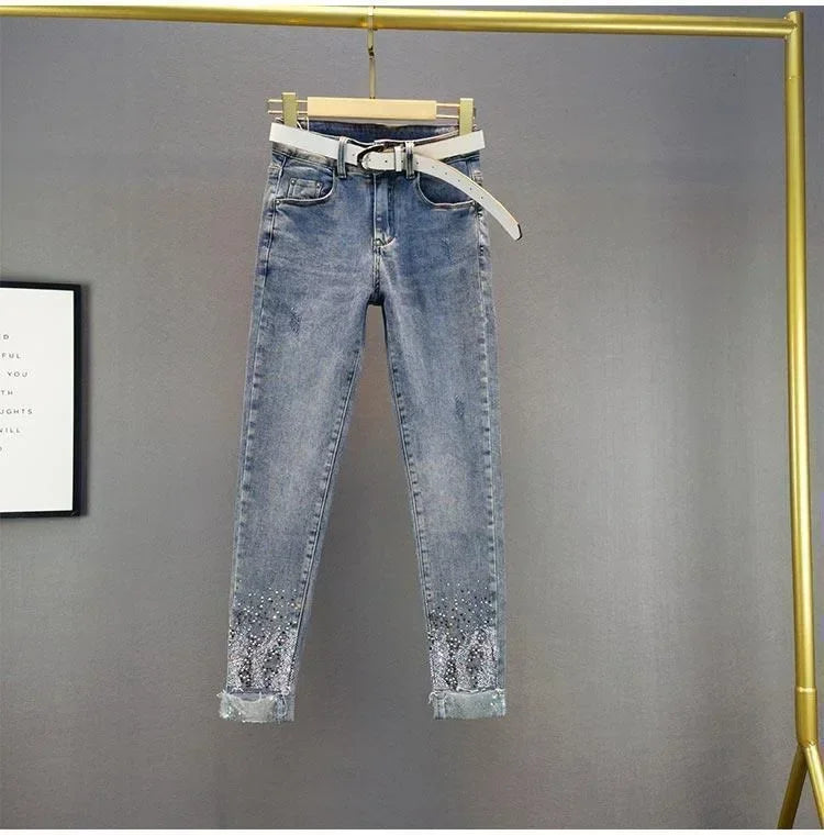 European Sequin High-Waist Skinny Jeans - Piña Colada
