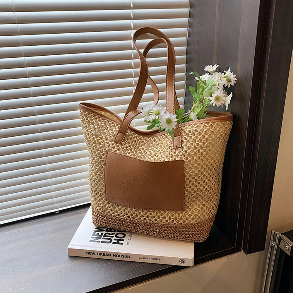 Women Straw Crochet Beach Handbag - Piña Colada
