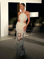 Crochet Halter Maxi Dress - Piña Colada