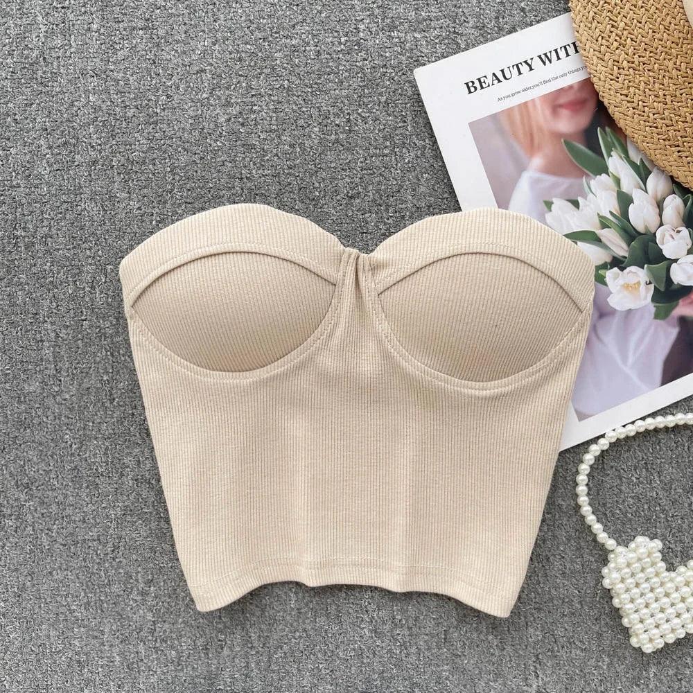 Strapless Summer Casual Crop Tops with Built In Bras - Piña Colada