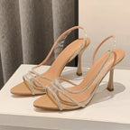 Rhinestone Heeled Sandals - Piña Colada