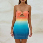 Strapless Sea Star Patchwork Printed Slim Fit A-Line Dress - Piña Colada
