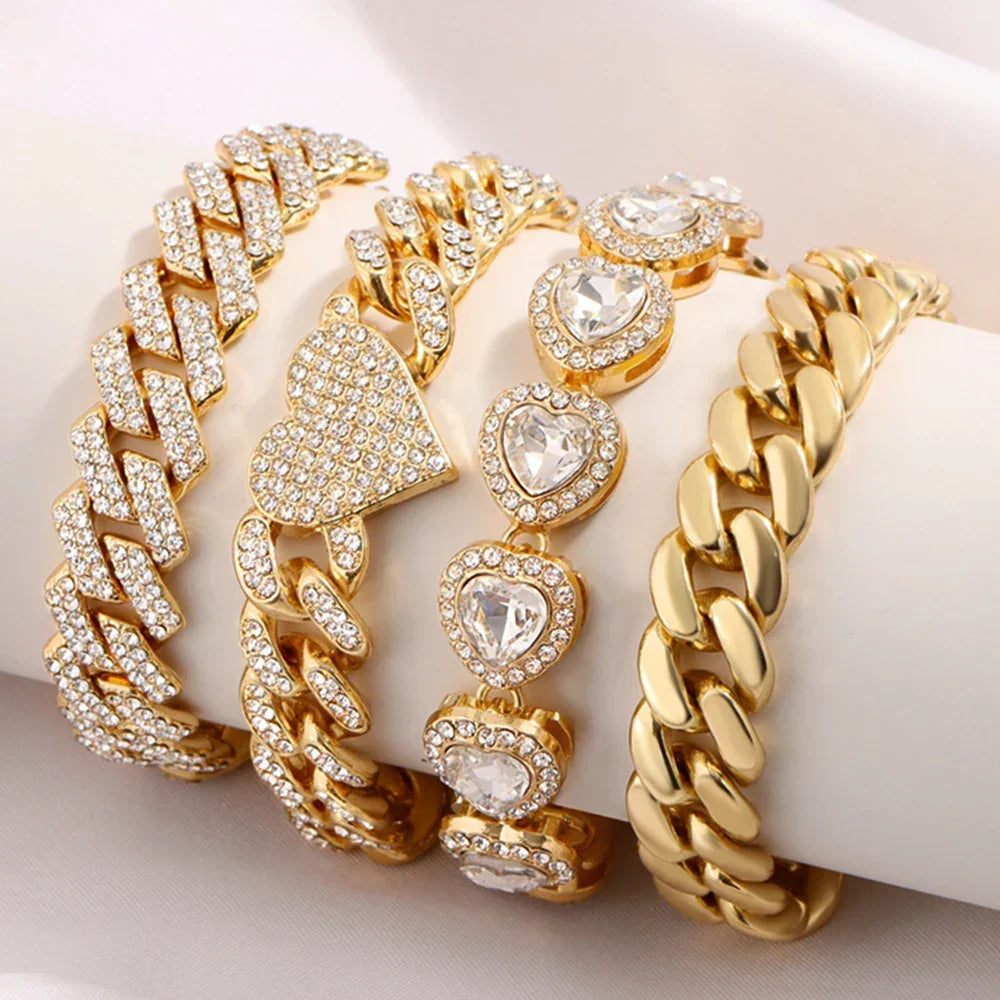 Iced Out Heart & Cuban Link Bracelet - Piña Colada
