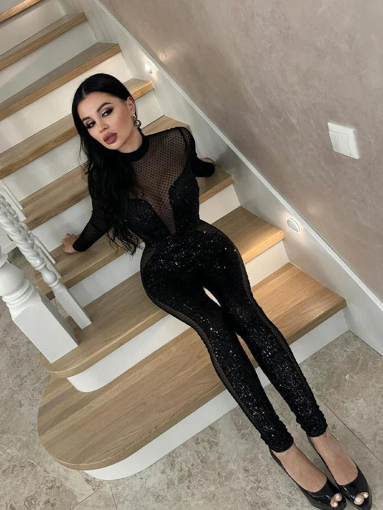 Mesh Patchwork Jumpsuits - Piña Colada