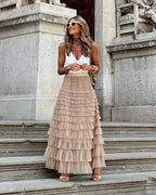 Long Skirt Tulle High Waist Pleated - Piña Colada