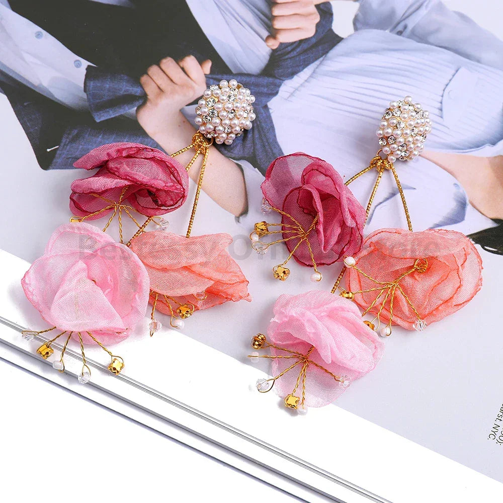 Boho Multicolor Cotton Flower Earrings - Piña Colada