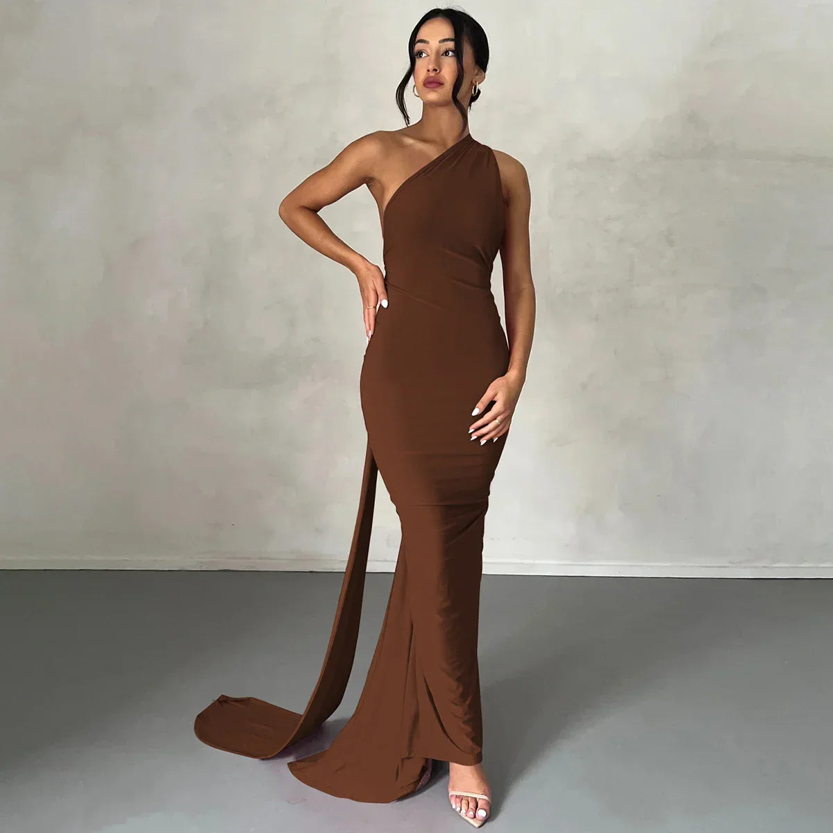 One Shoulder Backless Adjustable Scarf Maxi Dress - Piña Colada