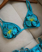 3D Flowers Lace-up Brazilian Bikini