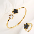 Lucky Stainless Steel Five Leaf Flower Bangle Ring - Piña Colada
