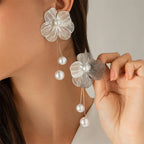 Elegant Pearl Flower Drop Earrings - Piña Colada