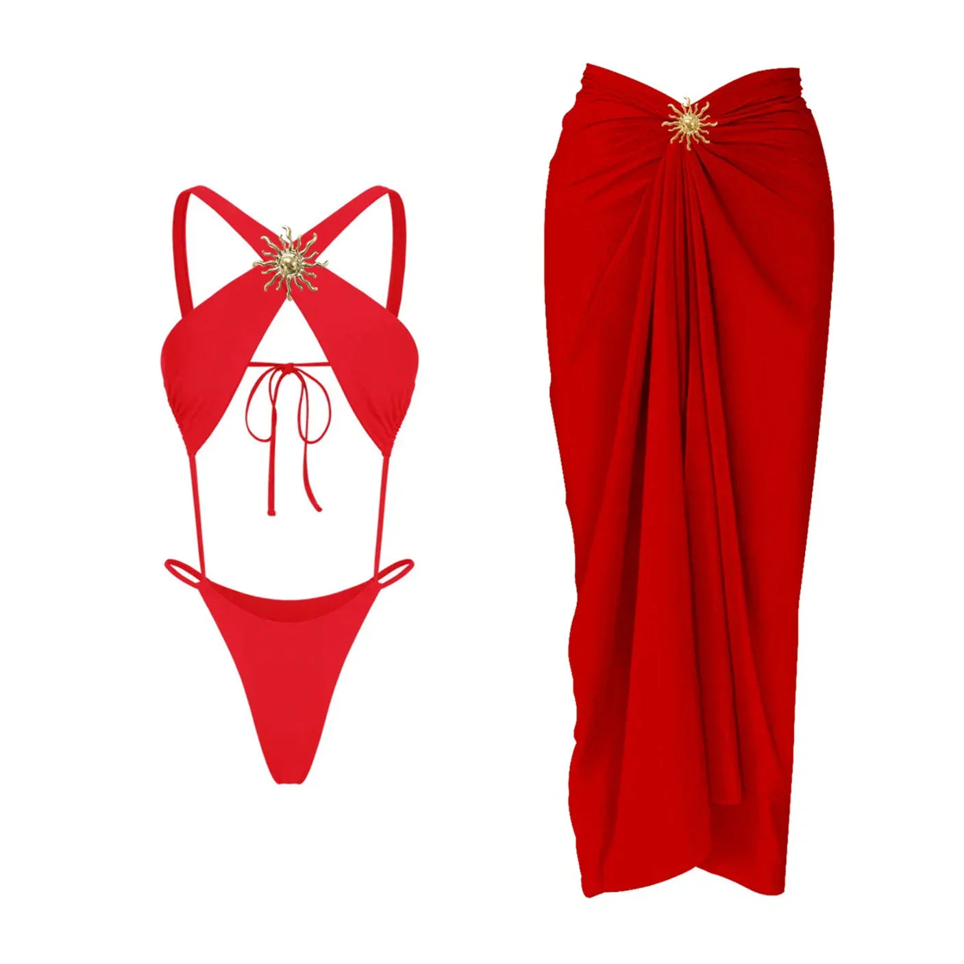 2Pcs One Shoulder Swimsuit - Piña Colada