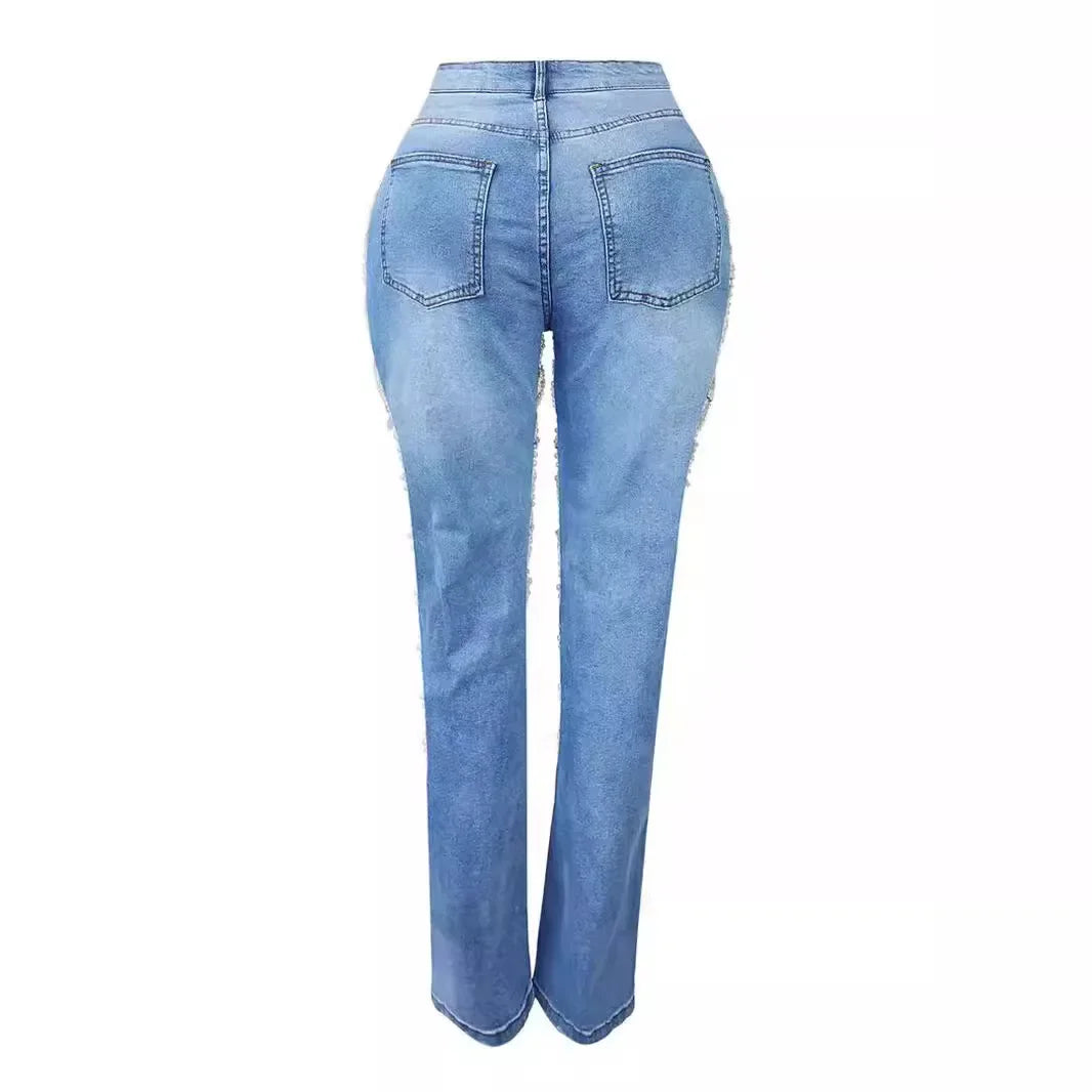 Beaded Tassel Straight Leg Jeans - Piña Colada