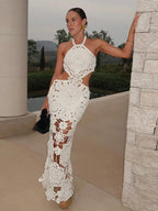 Crochet Halter Maxi Dress - Piña Colada