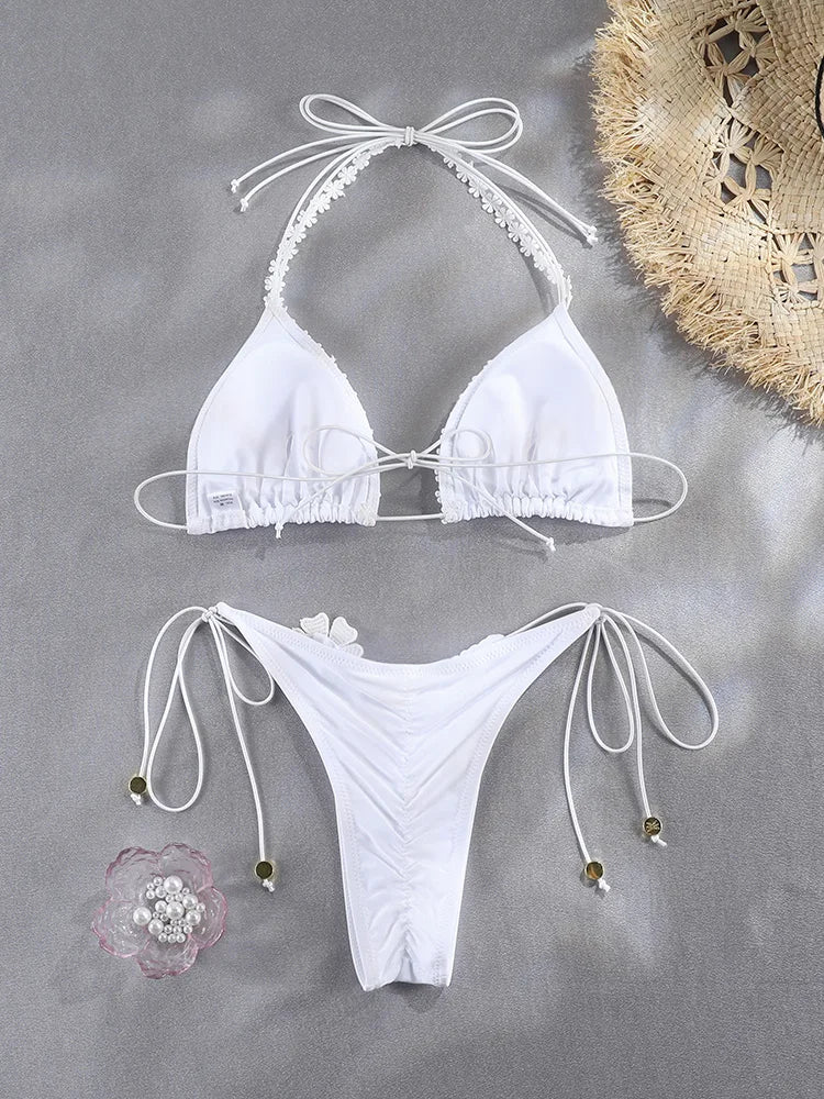 Floral Print Bordered Bikini Set