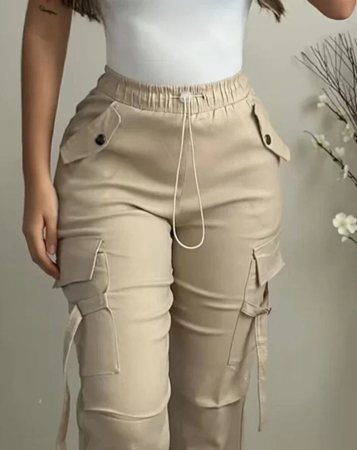 High-Waist Drawstring Cargo Pants – Casual Street Style - Piña Colada