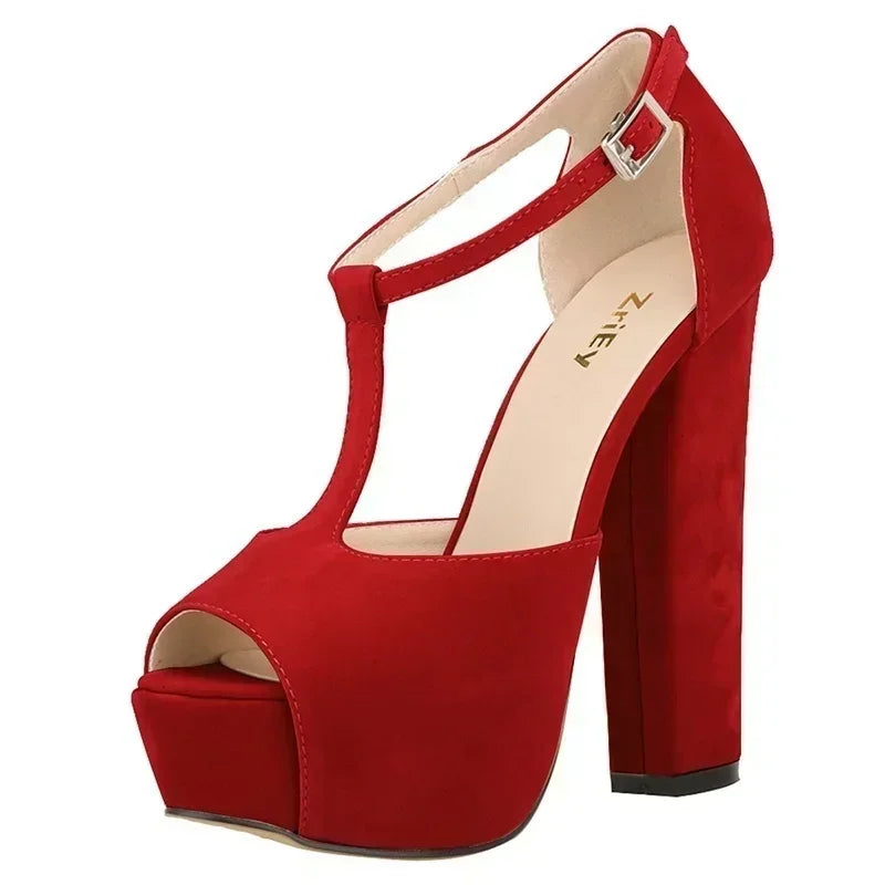 Women Ankle Strap Sandals Platform Open Toe High Heels Summer 14cm - Piña Colada