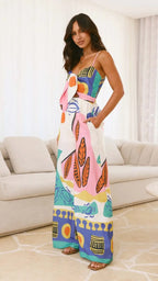 Boho Print Spaghetti Strap Jumpsuit - Piña Colada