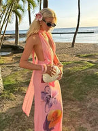 Flower Print Dress Women Backless - Piña Colada