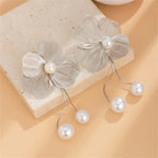 Elegant Pearl Flower Drop Earrings - Piña Colada