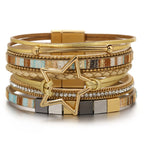 Hollow Star Weave Leather Bracelet - Piña Colada