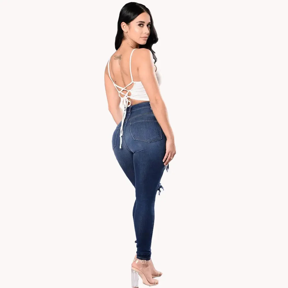 High Waist Ripped Jeans Skinny - Piña Colada