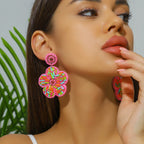 Bohemain Ethnic Handmade Pink Flower Seed Beads Earrings - Piña Colada
