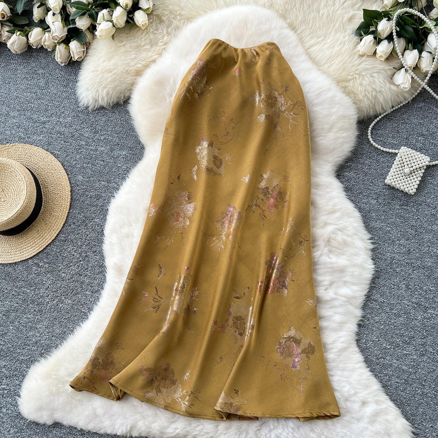 Long Skirt Floral Gold Stamping - Piña Colada