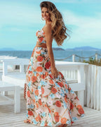 Draped Print V-Neck Maxi Dress – Beachwear Edition - Piña Colada