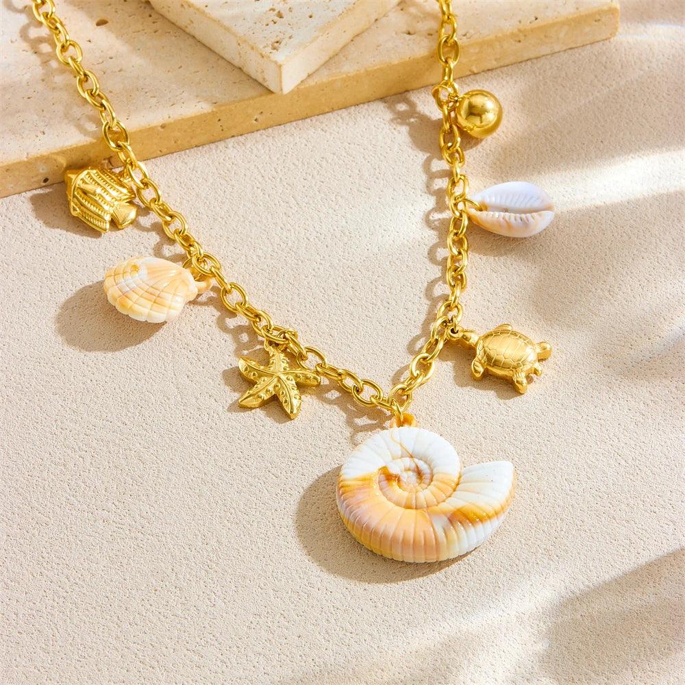 Shell Starfish Turtle Pendant - Piña Colada