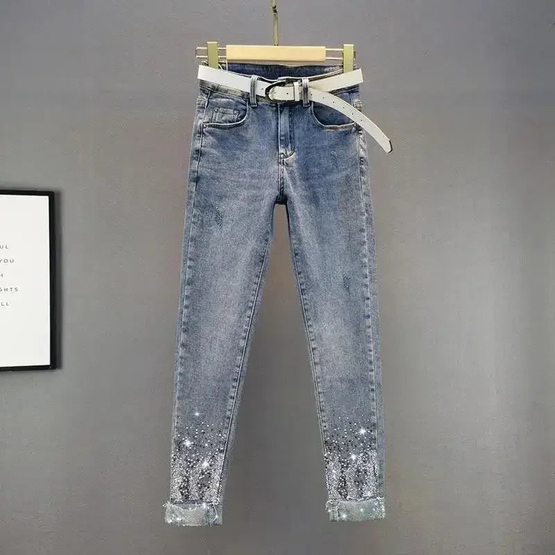 European Sequin High-Waist Skinny Jeans - Piña Colada