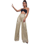 High Waist Loose Sequin Wide Leg Pants - Piña Colada