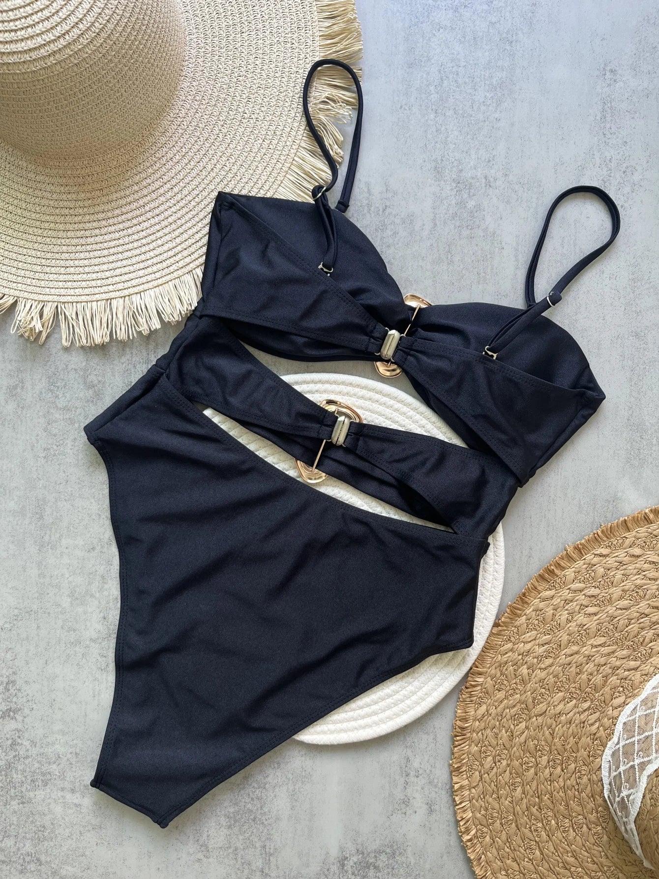 Metal Rings Cut Out Swimwear - Piña Colada