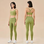 High-Waist Sports Leggings with Phone Pocket Set - Piña Colada