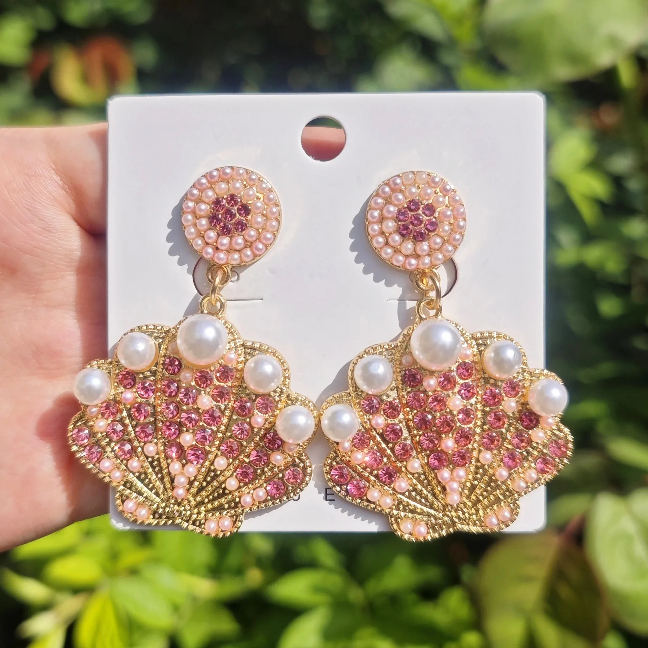 Bling Faux Pearl Shell Drop Earrings - Piña Colada