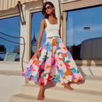 Long Printed Halter Neck Midi Skirt - Piña Colada